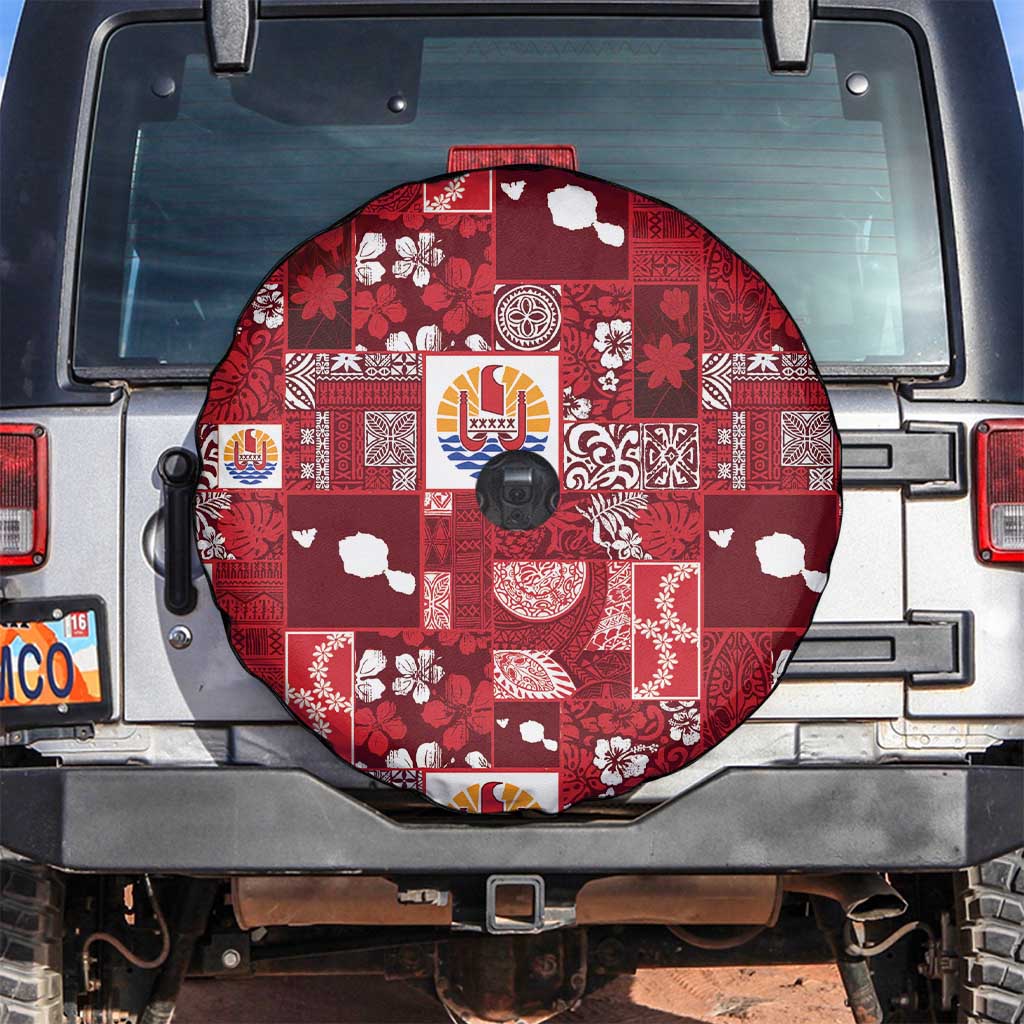 Tahiti Oaoa I Teie Noera Spare Tire Cover Pacific Patchwork Xmas Vibes LT9 Red - Polynesian Pride