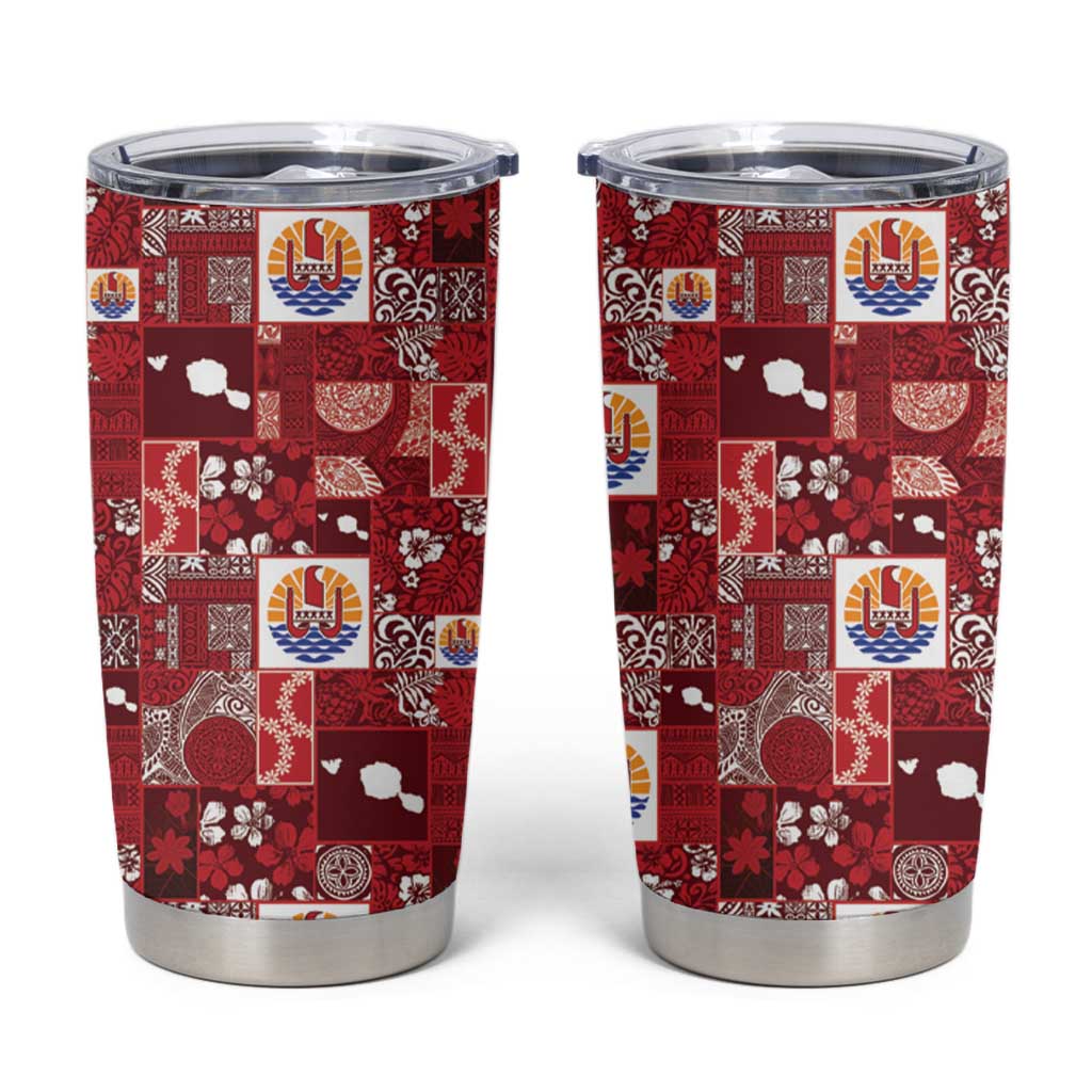 Tahiti Oaoa I Teie Noera Tumbler Cup Pacific Patchwork Xmas Vibes LT9 Red - Polynesian Pride