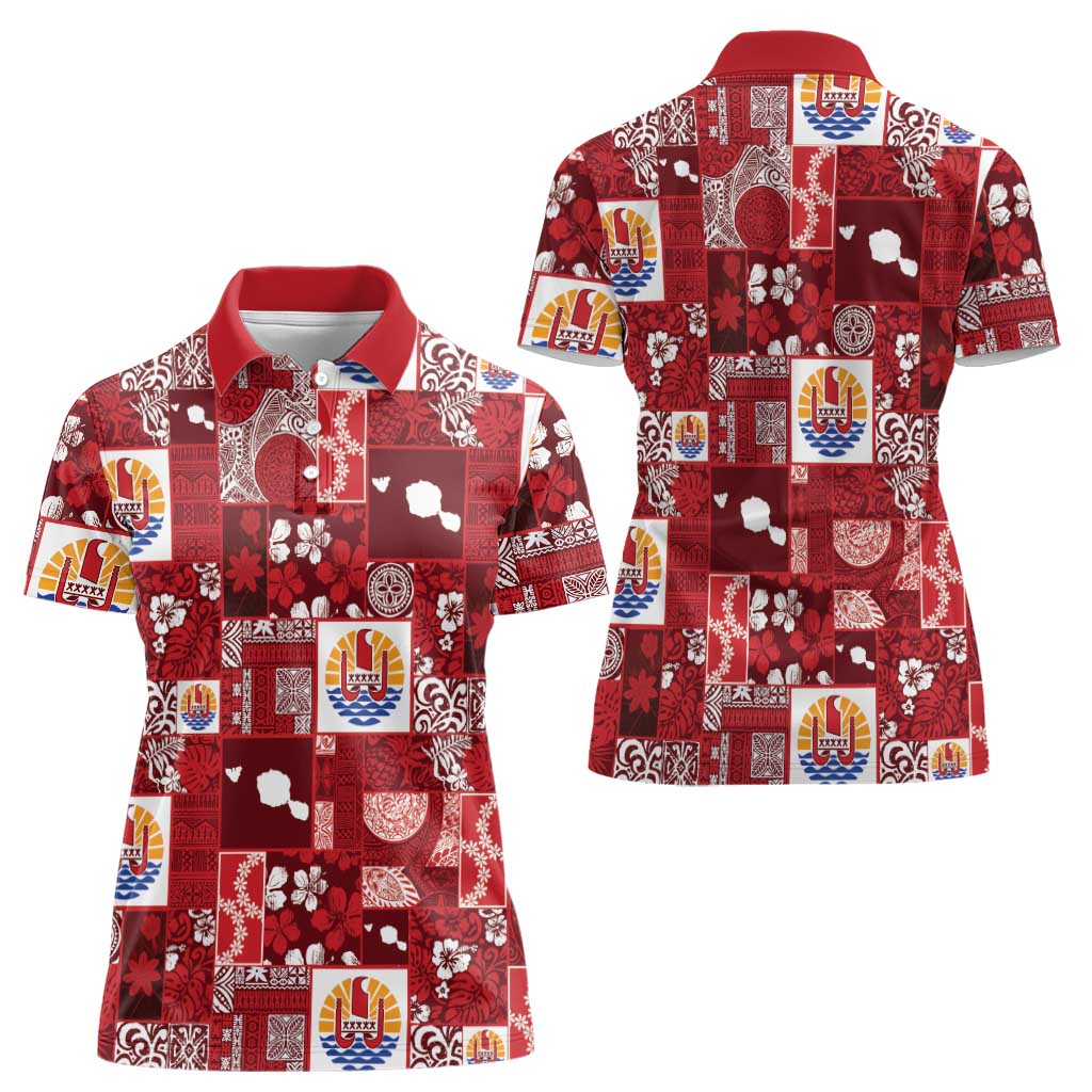 Tahiti Oaoa I Teie Noera Women Polo Shirt Pacific Patchwork Xmas Vibes - Polynesian Pride