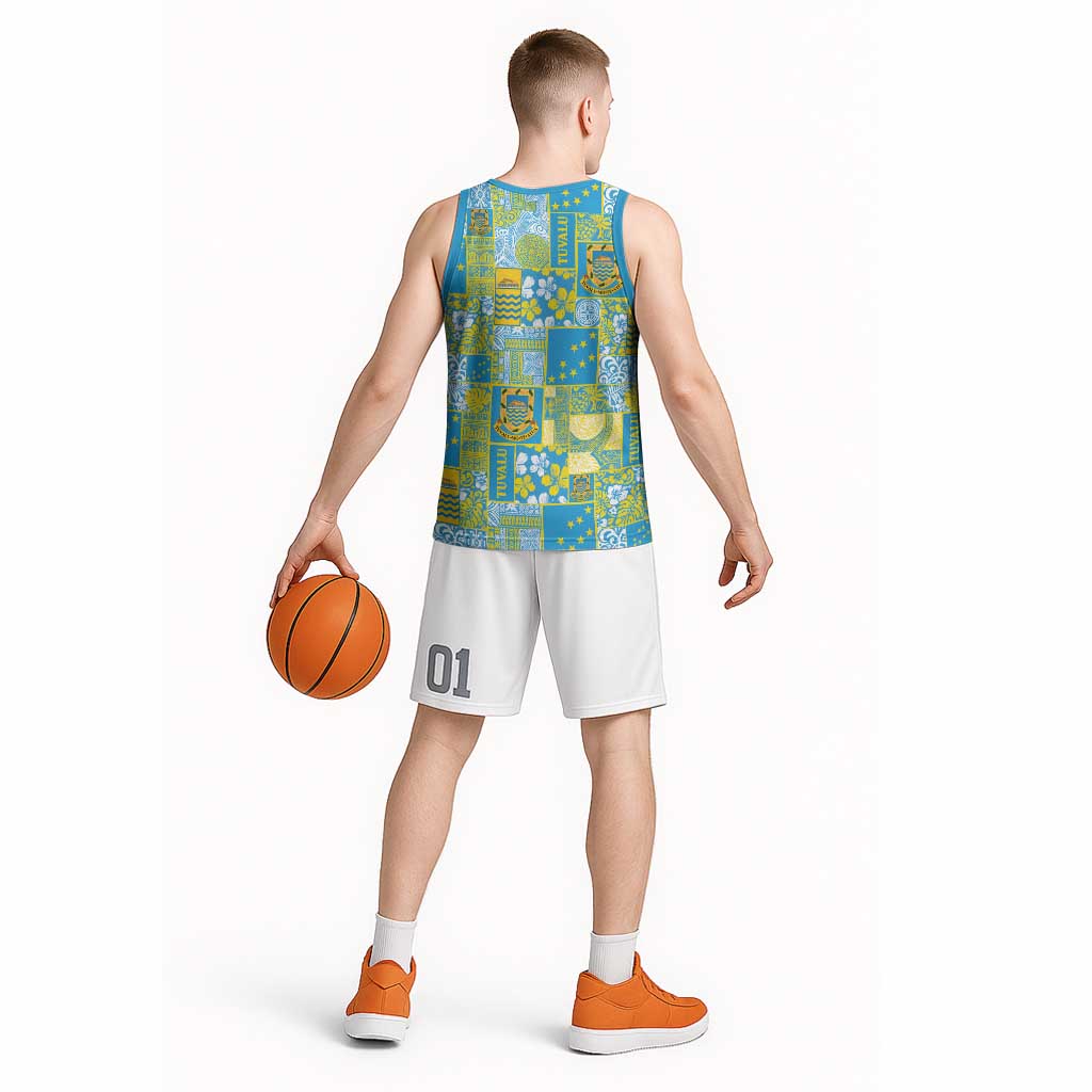 Tuvalu Manuia te Kilisimasi Basketball Jersey Pacific Patchwork Xmas Vibes - Polynesian Pride