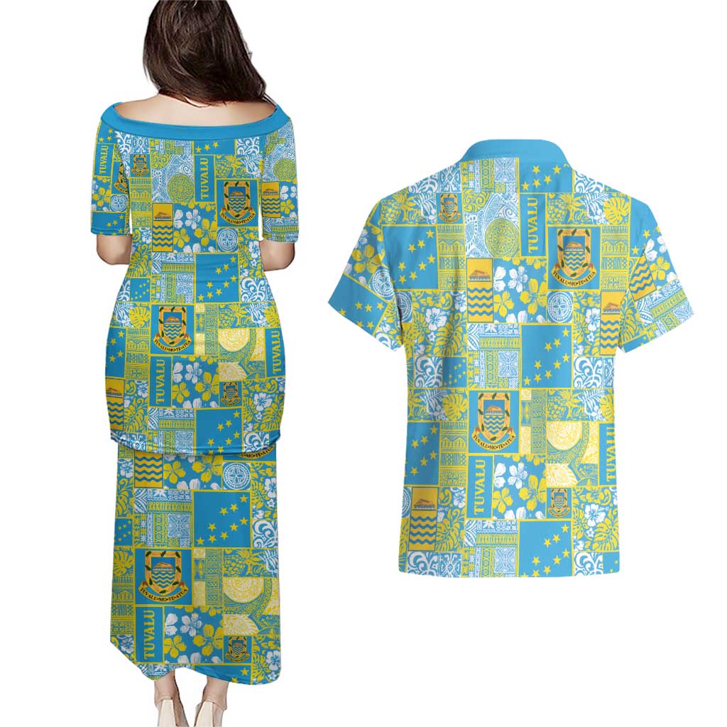 Tuvalu Manuia te Kilisimasi Couples Matching Puletasi and Hawaiian Shirt Pacific Patchwork Xmas Vibes - Polynesian Pride