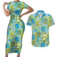 Tuvalu Manuia te Kilisimasi Couples Matching Short Sleeve Bodycon Dress and Hawaiian Shirt Pacific Patchwork Xmas Vibes - Polynesian Pride