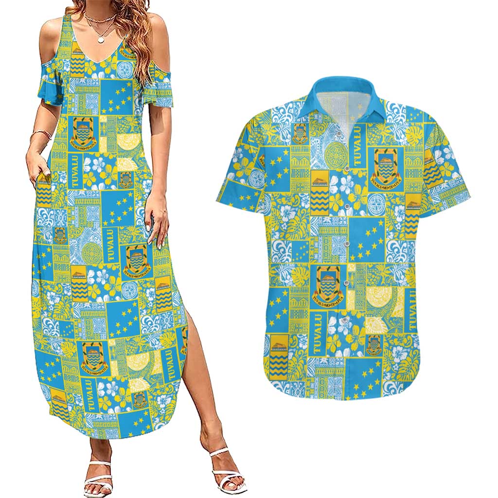 Tuvalu Manuia te Kilisimasi Couples Matching Summer Maxi Dress and Hawaiian Shirt Pacific Patchwork Xmas Vibes - Polynesian Pride