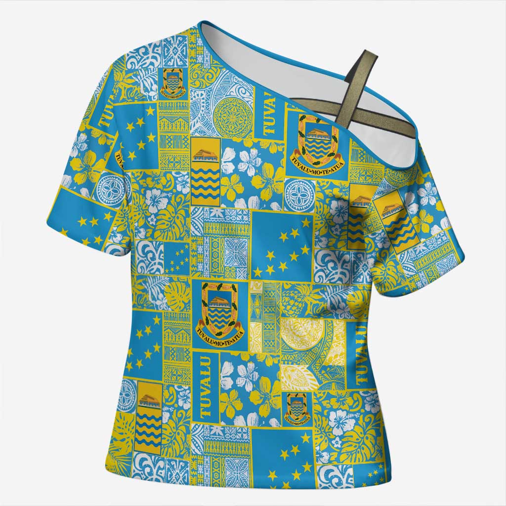 Tuvalu Manuia te Kilisimasi Cross Shoulder Shirt Pacific Patchwork Xmas Vibes - Polynesian Pride