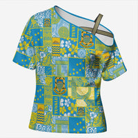 Tuvalu Manuia te Kilisimasi Cross Shoulder Shirt Pacific Patchwork Xmas Vibes - Polynesian Pride
