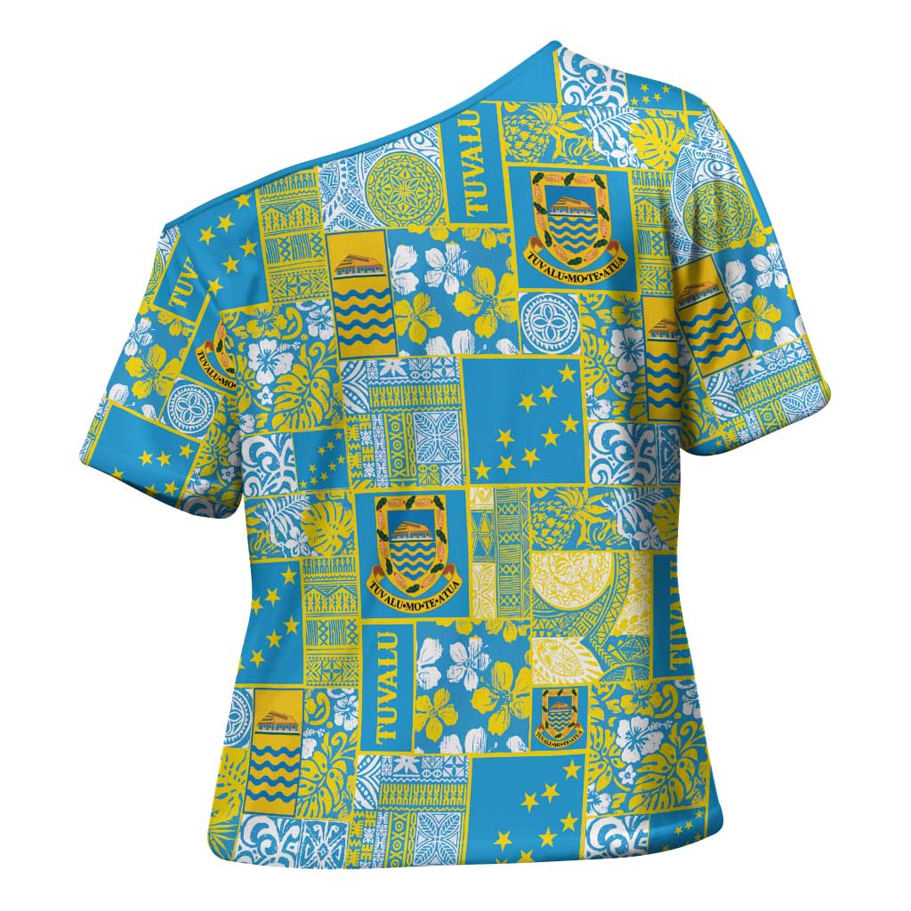 Tuvalu Manuia te Kilisimasi Cross Shoulder Shirt Pacific Patchwork Xmas Vibes - Polynesian Pride