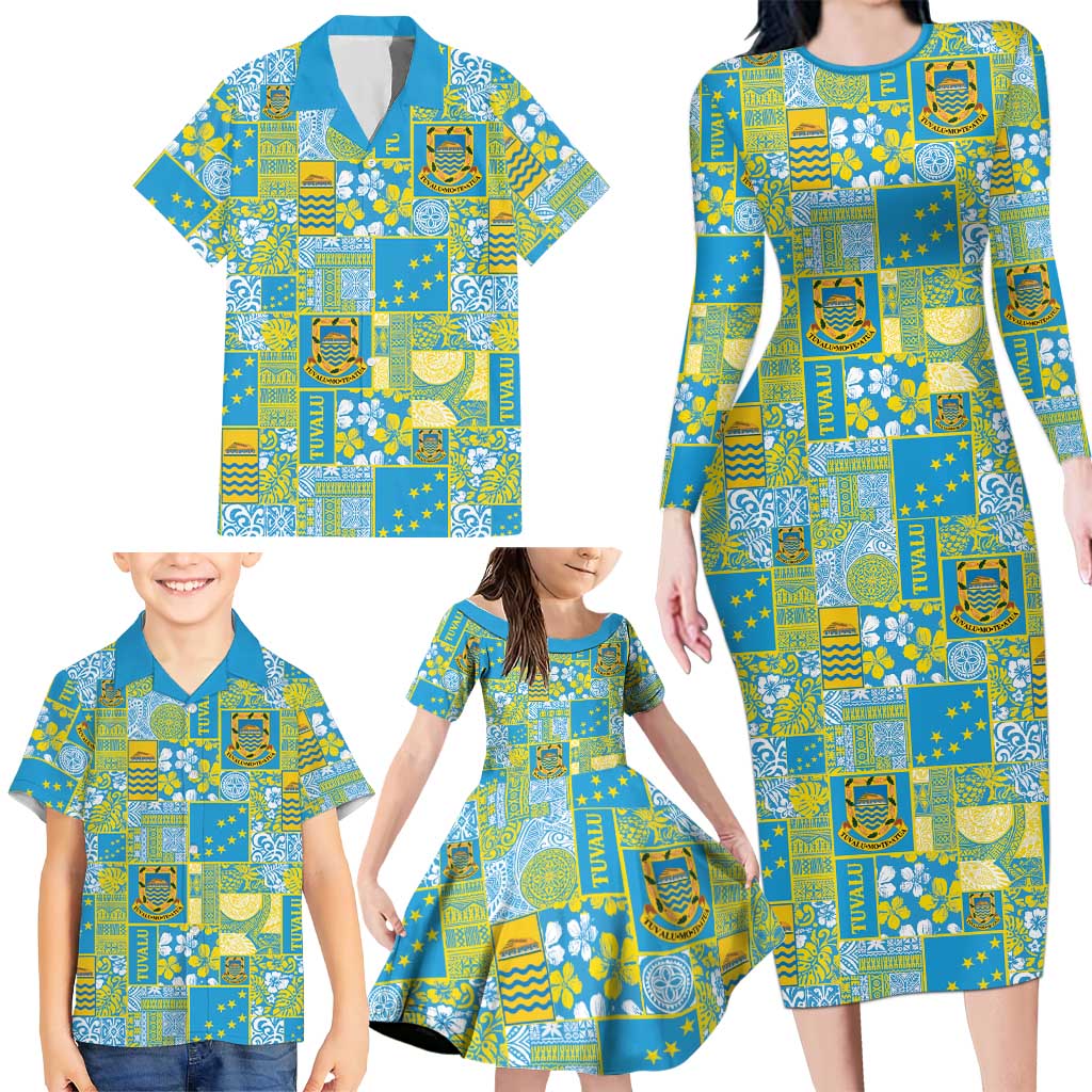 Tuvalu Manuia te Kilisimasi Family Matching Long Sleeve Bodycon Dress and Hawaiian Shirt Pacific Patchwork Xmas Vibes - Polynesian Pride