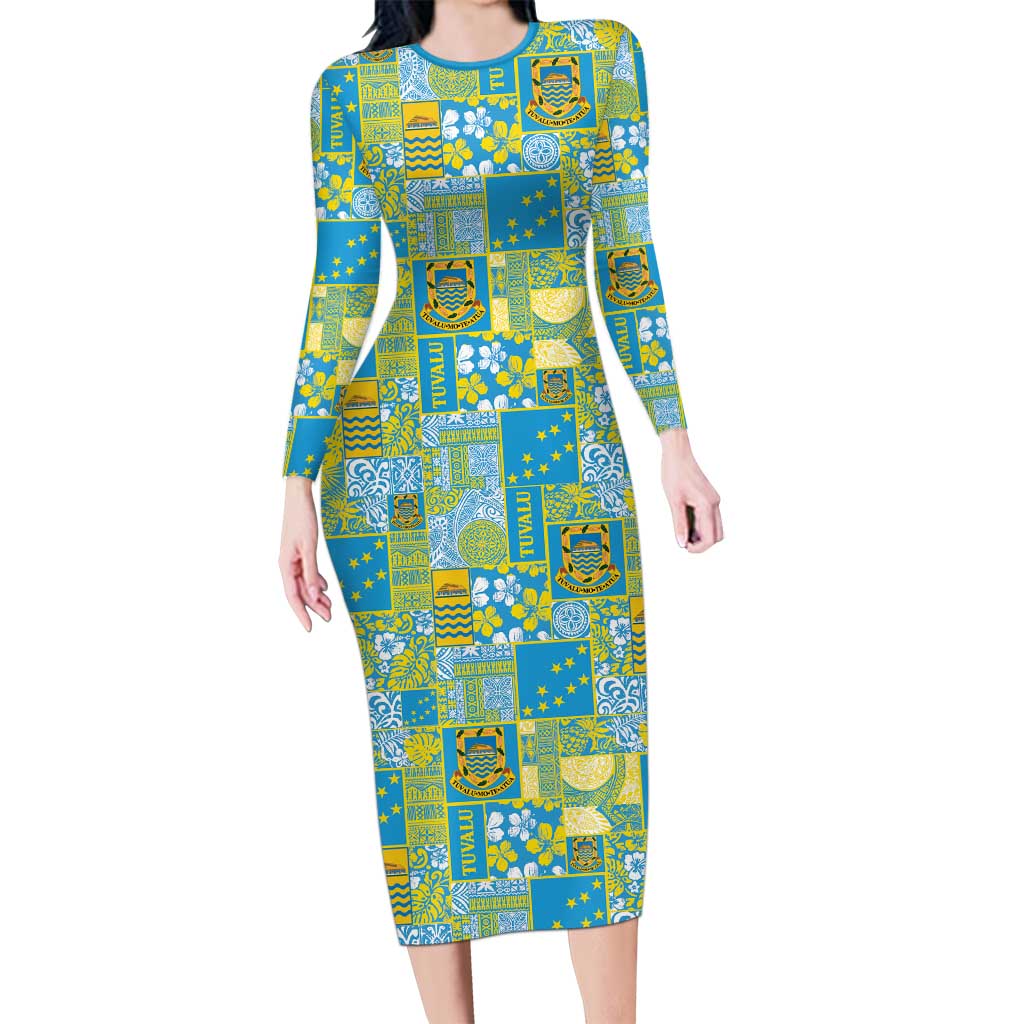 Tuvalu Manuia te Kilisimasi Family Matching Long Sleeve Bodycon Dress and Hawaiian Shirt Pacific Patchwork Xmas Vibes LT9 Mom's Dress Green - Polynesian Pride