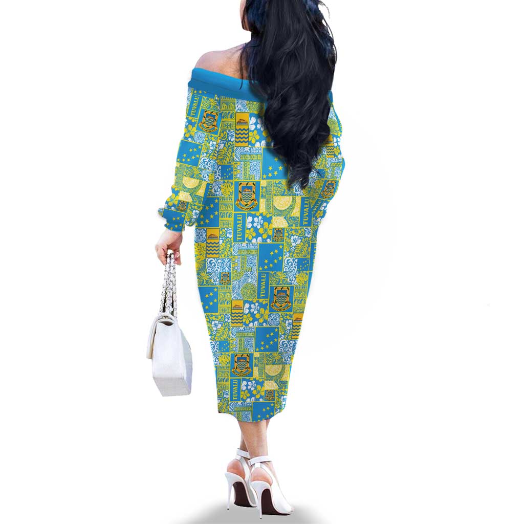 Tuvalu Manuia te Kilisimasi Family Matching Off The Shoulder Long Sleeve Dress and Hawaiian Shirt Pacific Patchwork Xmas Vibes LT9 - Polynesian Pride