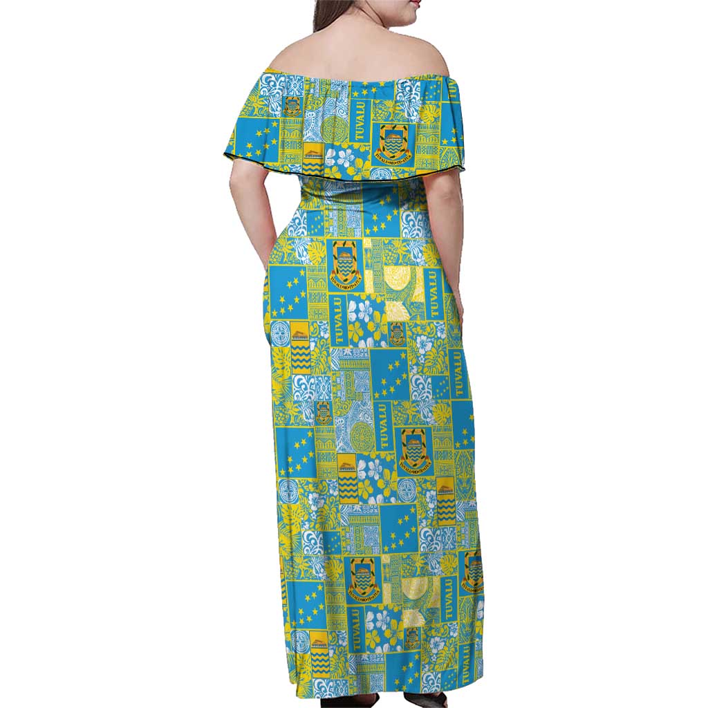 Tuvalu Manuia te Kilisimasi Family Matching Off Shoulder Maxi Dress and Hawaiian Shirt Pacific Patchwork Xmas Vibes - Polynesian Pride