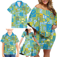 Tuvalu Manuia te Kilisimasi Family Matching Off Shoulder Short Dress and Hawaiian Shirt Pacific Patchwork Xmas Vibes - Polynesian Pride