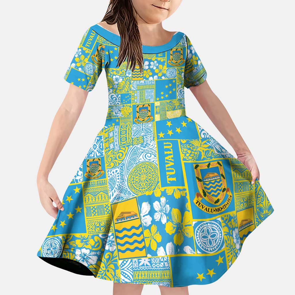 Tuvalu Manuia te Kilisimasi Family Matching Short Sleeve Bodycon Dress and Hawaiian Shirt Pacific Patchwork Xmas Vibes LT9 Daughter's Dress Green - Polynesian Pride