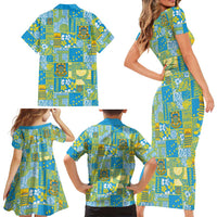 Tuvalu Manuia te Kilisimasi Family Matching Short Sleeve Bodycon Dress and Hawaiian Shirt Pacific Patchwork Xmas Vibes LT9 - Polynesian Pride