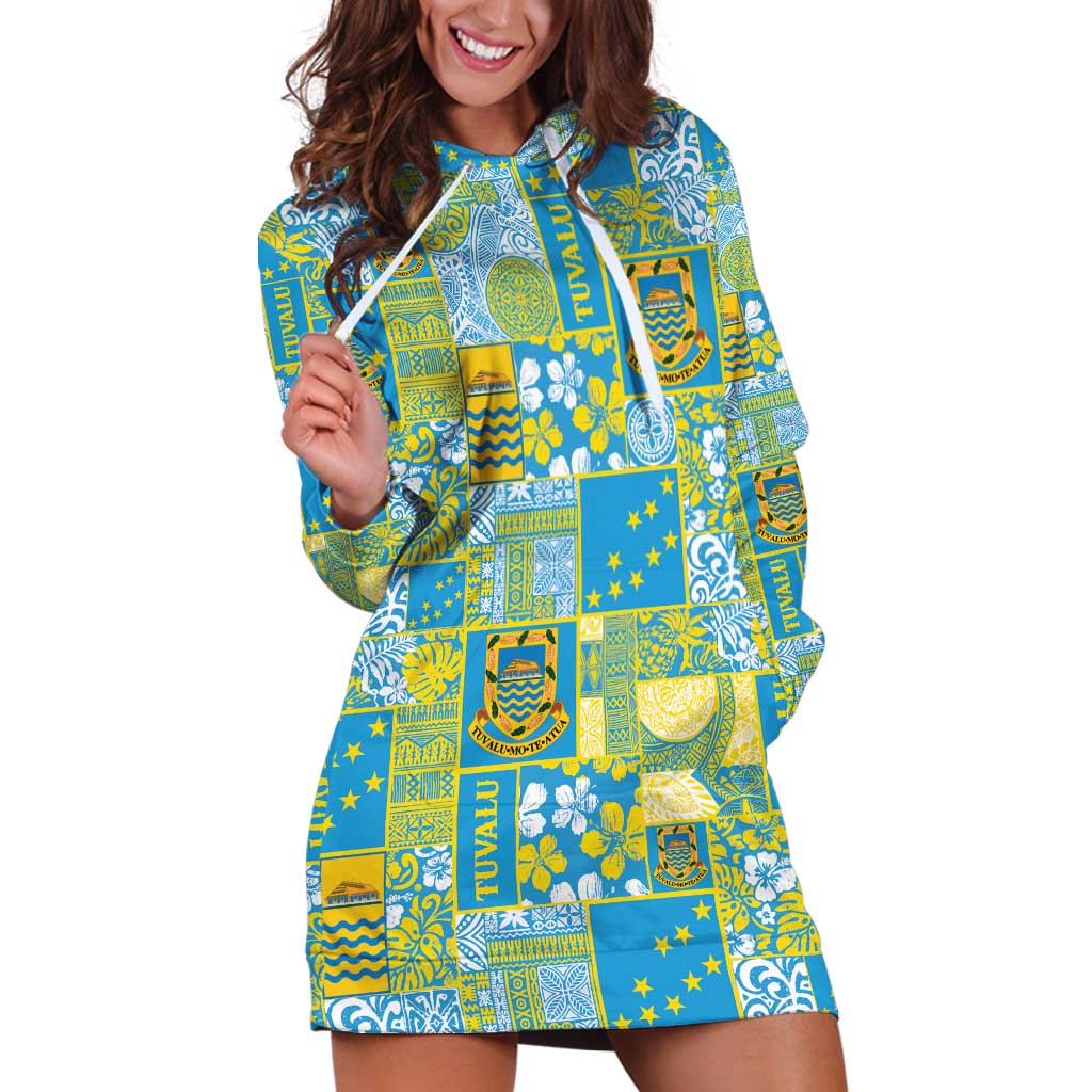Tuvalu Manuia te Kilisimasi Hoodie Dress Pacific Patchwork Xmas Vibes LT9 Green - Polynesian Pride