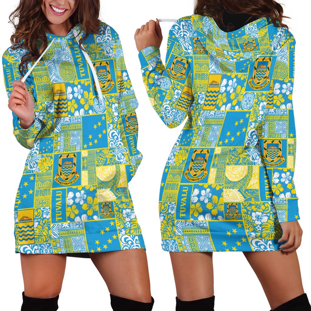 Tuvalu Manuia te Kilisimasi Hoodie Dress Pacific Patchwork Xmas Vibes LT9 - Polynesian Pride