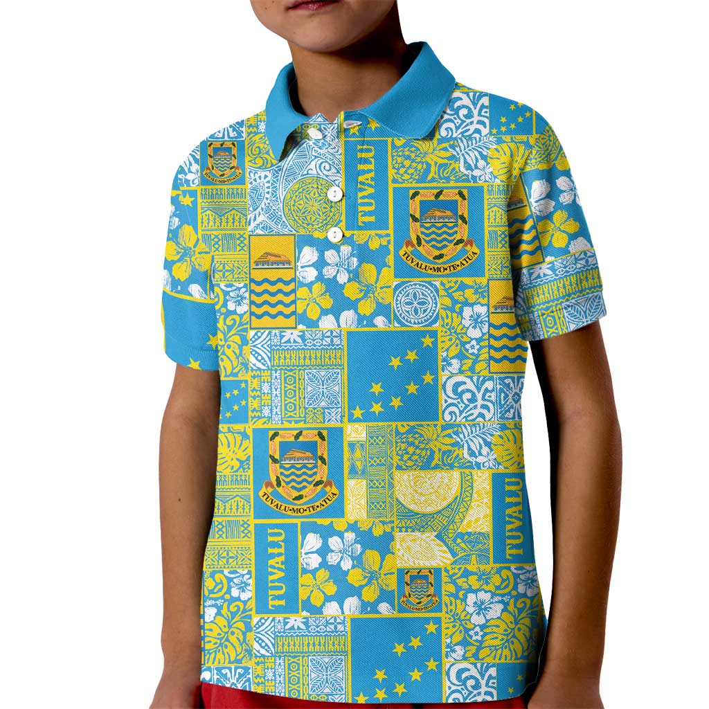 Tuvalu Manuia te Kilisimasi Kid Polo Shirt Pacific Patchwork Xmas Vibes - Polynesian Pride