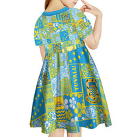 Tuvalu Manuia te Kilisimasi Kid Short Sleeve Dress Pacific Patchwork Xmas Vibes - Polynesian Pride