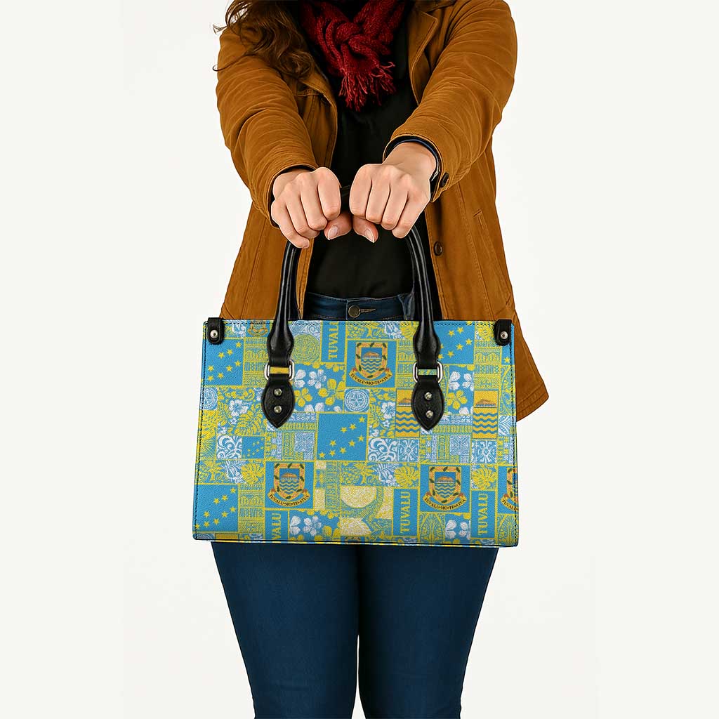 Tuvalu Manuia te Kilisimasi Leather Bag Pacific Patchwork Xmas Vibes - Polynesian Pride