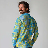 Tuvalu Manuia te Kilisimasi Long Sleeve Polo Shirt Pacific Patchwork Xmas Vibes - Polynesian Pride