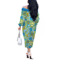 Tuvalu Manuia te Kilisimasi Off The Shoulder Long Sleeve Dress Pacific Patchwork Xmas Vibes LT9 - Polynesian Pride