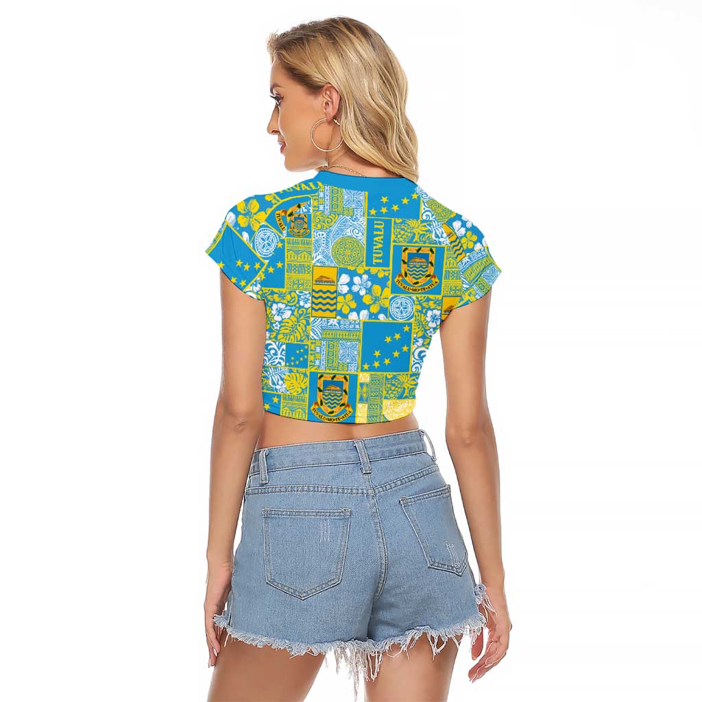 Tuvalu Manuia te Kilisimasi Raglan Cropped T Shirt Pacific Patchwork Xmas Vibes - Polynesian Pride