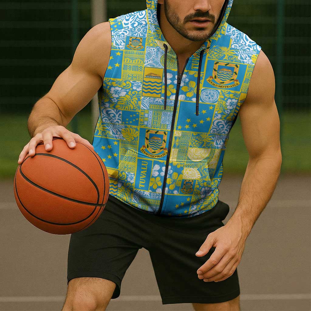 Tuvalu Manuia te Kilisimasi Sleeveless Zip Hoodie Pacific Patchwork Xmas Vibes - Polynesian Pride