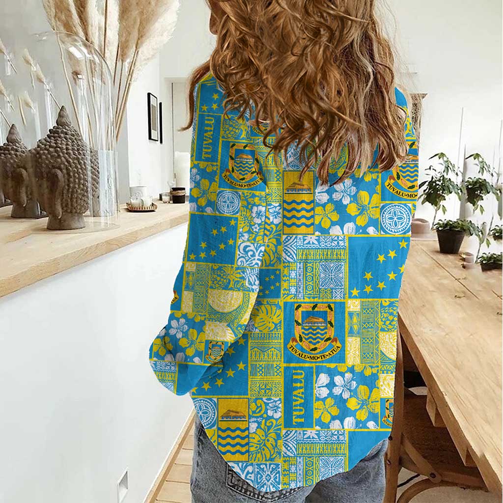 Tuvalu Manuia te Kilisimasi Women Casual Shirt Pacific Patchwork Xmas Vibes - Polynesian Pride