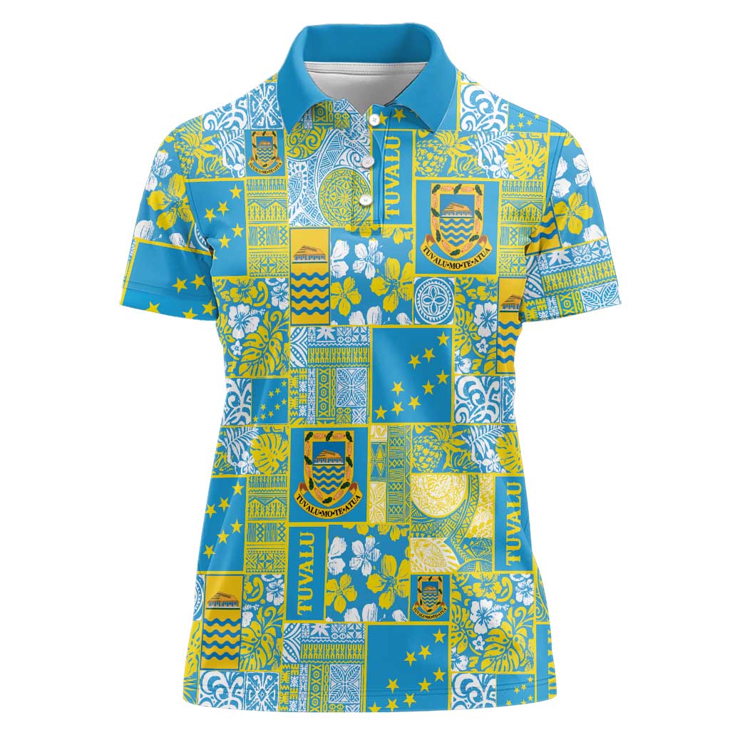 Tuvalu Manuia te Kilisimasi Women Polo Shirt Pacific Patchwork Xmas Vibes - Polynesian Pride