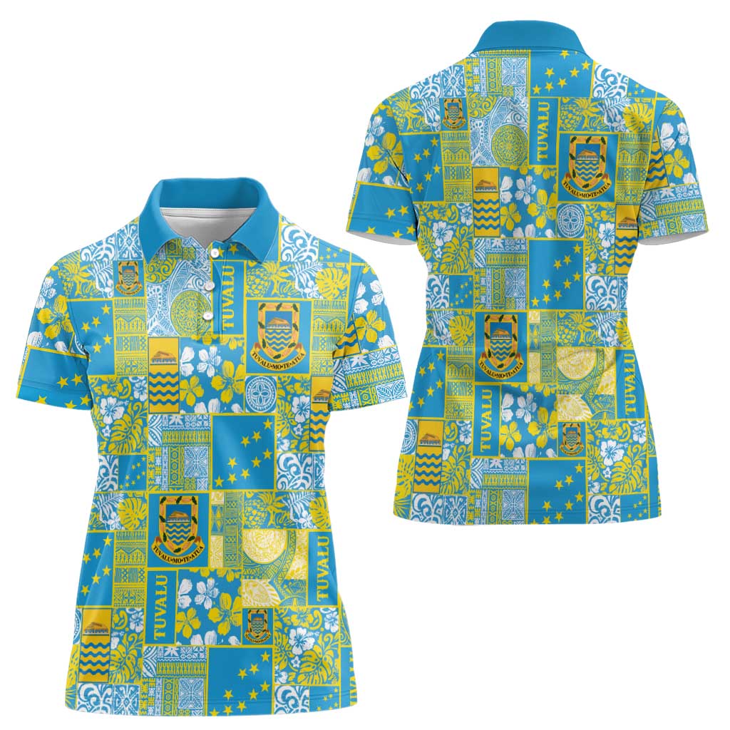 Tuvalu Manuia te Kilisimasi Women Polo Shirt Pacific Patchwork Xmas Vibes - Polynesian Pride