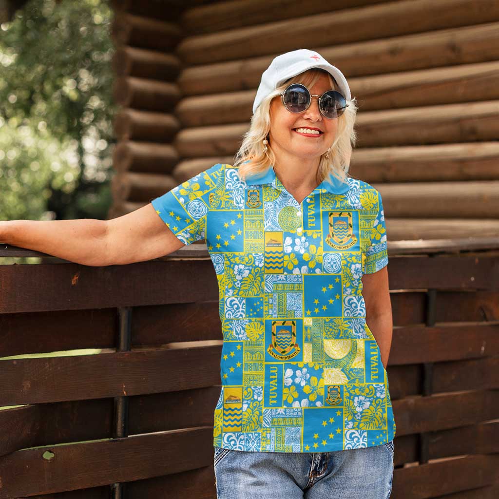 Tuvalu Manuia te Kilisimasi Women Polo Shirt Pacific Patchwork Xmas Vibes - Polynesian Pride