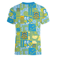 Tuvalu Manuia te Kilisimasi Women V-Neck T-Shirt Pacific Patchwork Xmas Vibes - Polynesian Pride
