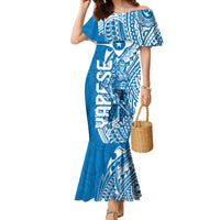 Yap Day 1 March Family Matching Mermaid Dress and Hawaiian Shirt Micronesia Yapese Warrior LT9 Mom's Dress Blue - Polynesian Pride