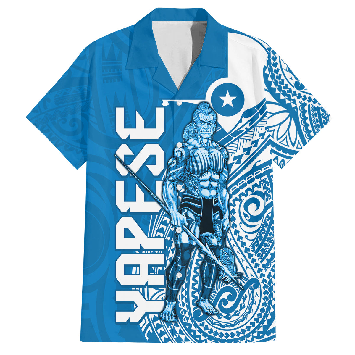 Yap Day 1 March Family Matching Off Shoulder Short Dress and Hawaiian Shirt Micronesia Yapese Warrior LT9 Dad's Shirt - Short Sleeve Blue - Polynesian Pride