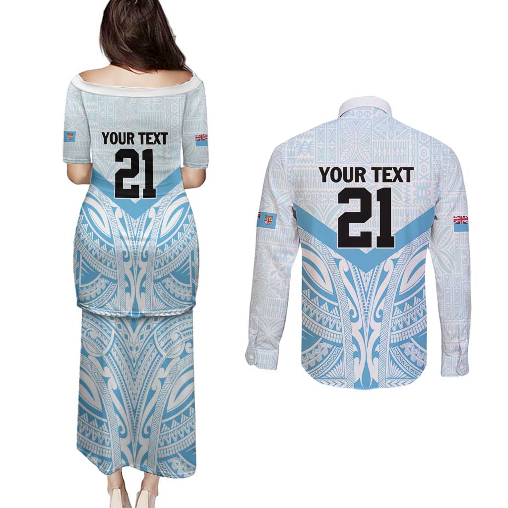 Fiji Football Custom Couples Matching Puletasi and Long Sleeve Button Shirt Bula Boys Go Champions