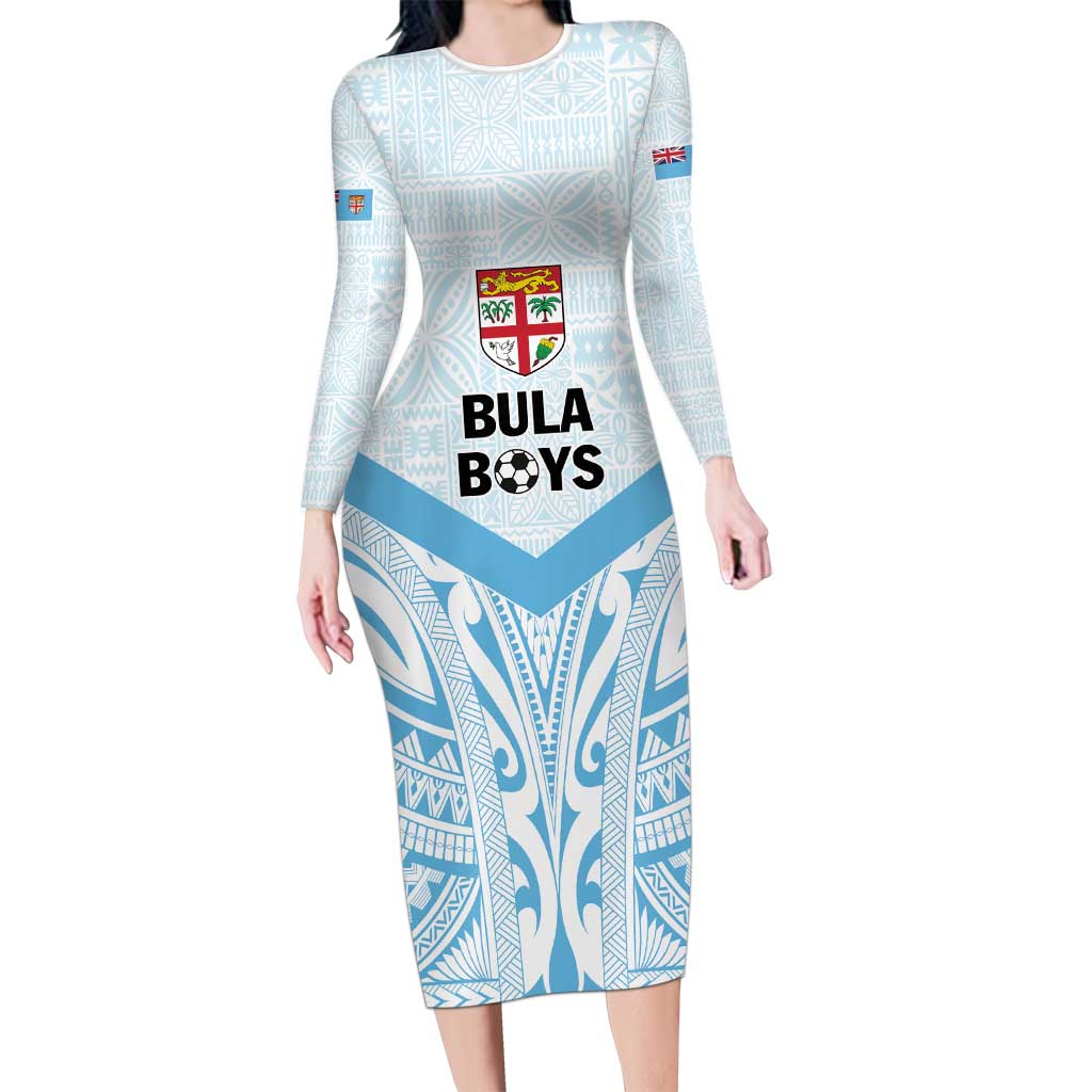 Fiji Football Custom Family Matching Long Sleeve Bodycon Dress and Hawaiian Shirt Bula Boys Go Champions LT9 Mom's Dress Blue - Polynesian Pride