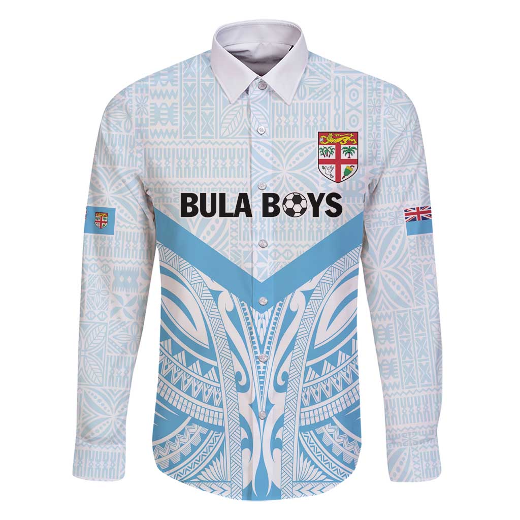 Fiji Football Custom Family Matching Mermaid Dress and Hawaiian Shirt Bula Boys Go Champions LT9 Dad's Shirt - Long Sleeve Blue - Polynesian Pride