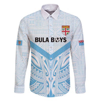Fiji Football Custom Family Matching Off The Shoulder Long Sleeve Dress and Hawaiian Shirt Bula Boys Go Champions LT9 Dad's Shirt - Long Sleeve Blue - Polynesian Pride