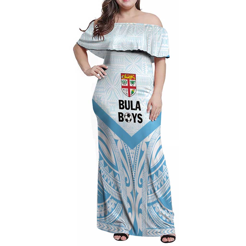 Fiji Football Custom Family Matching Off Shoulder Maxi Dress and Hawaiian Shirt Bula Boys Go Champions LT9 Mom's Dress Blue - Polynesian Pride