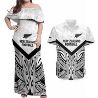 New Zealand Football Custom Couples Matching Off Shoulder Maxi Dress and Hawaiian Shirt All White Fern Go Champions LT9 White - Polynesian Pride