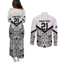 New Zealand Football Custom Couples Matching Puletasi and Long Sleeve Button Shirt All White Fern Go Champions LT9 - Polynesian Pride