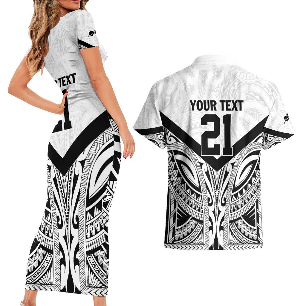 New Zealand Football Custom Couples Matching Short Sleeve Bodycon Dress and Hawaiian Shirt All White Fern Go Champions LT9 - Polynesian Pride