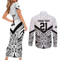 New Zealand Football Custom Couples Matching Short Sleeve Bodycon Dress and Long Sleeve Button Shirt All White Fern Go Champions LT9 - Polynesian Pride