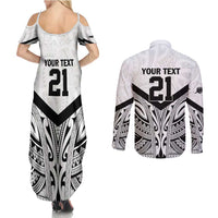 New Zealand Football Custom Couples Matching Summer Maxi Dress and Long Sleeve Button Shirt All White Fern Go Champions LT9 - Polynesian Pride