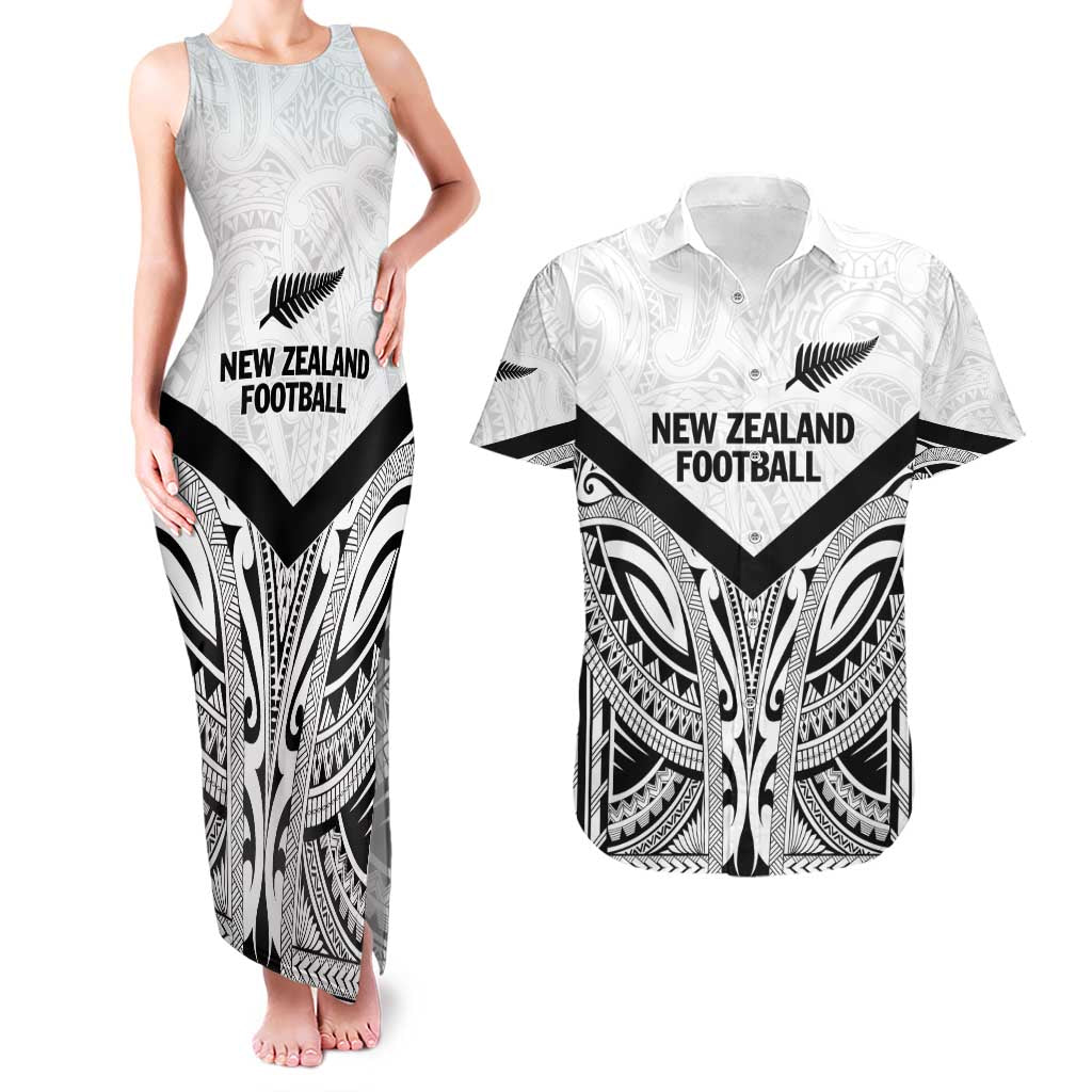 New Zealand Football Custom Couples Matching Tank Maxi Dress and Hawaiian Shirt All White Fern Go Champions LT9 White - Polynesian Pride