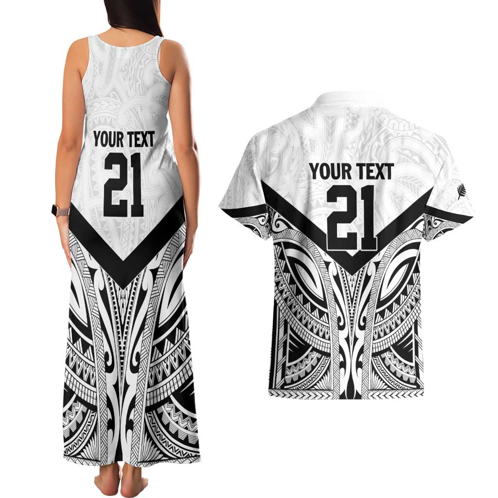 New Zealand Football Custom Couples Matching Tank Maxi Dress and Hawaiian Shirt All White Fern Go Champions LT9 - Polynesian Pride