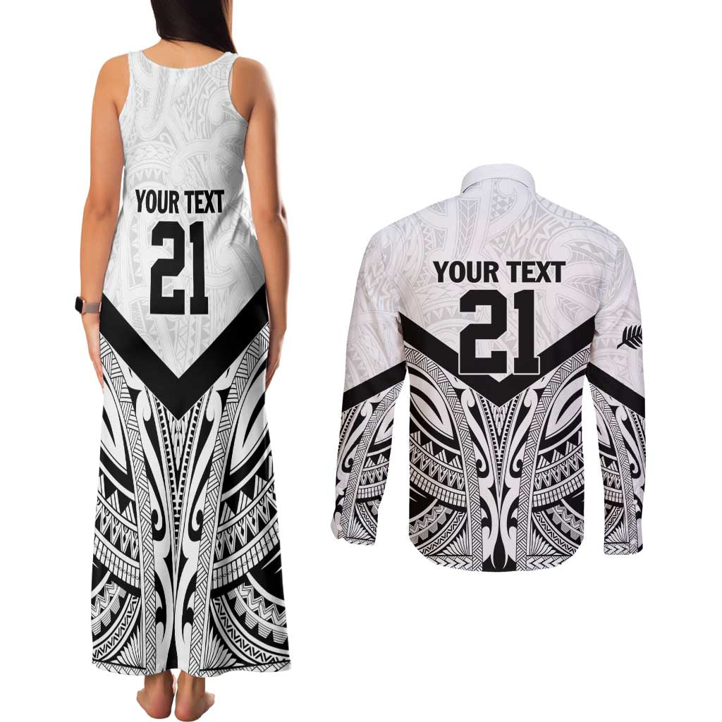 New Zealand Football Custom Couples Matching Tank Maxi Dress and Long Sleeve Button Shirt All White Fern Go Champions LT9 - Polynesian Pride