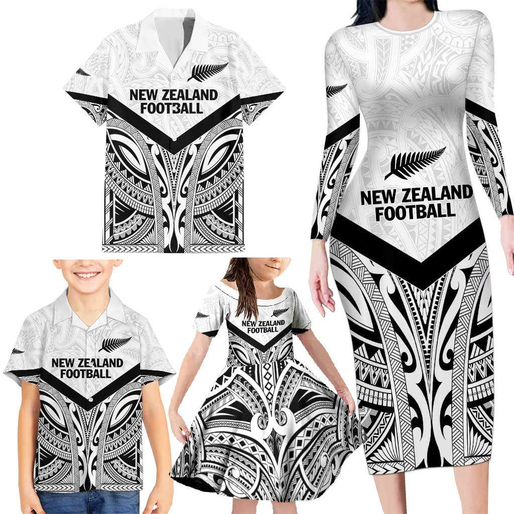 New Zealand Football Custom Family Matching Long Sleeve Bodycon Dress and Hawaiian Shirt All White Fern Go Champions LT9 - Polynesian Pride