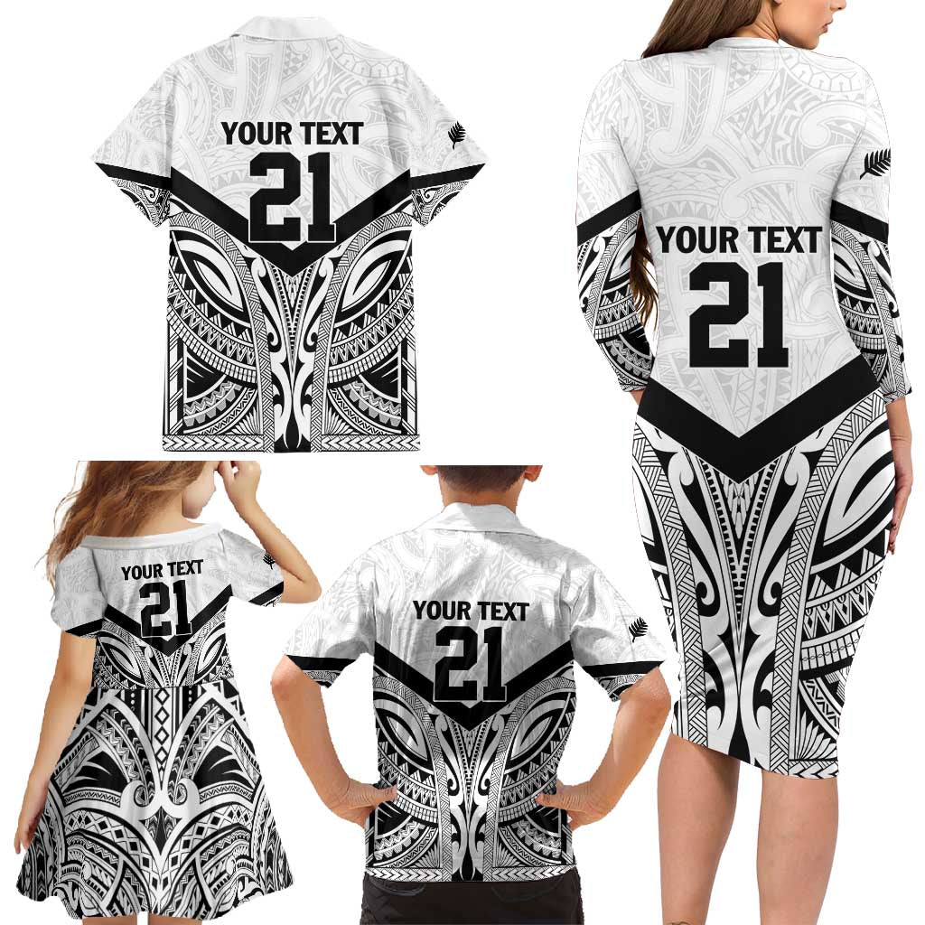 New Zealand Football Custom Family Matching Long Sleeve Bodycon Dress and Hawaiian Shirt All White Fern Go Champions LT9 - Polynesian Pride