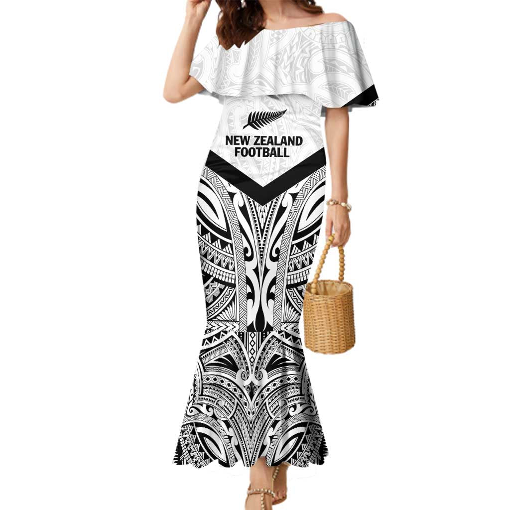 New Zealand Football Custom Family Matching Mermaid Dress and Hawaiian Shirt All White Fern Go Champions LT9 Mom's Dress White - Polynesian Pride