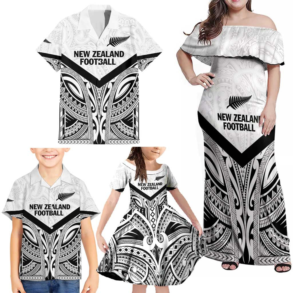 New Zealand Football Custom Family Matching Off Shoulder Maxi Dress and Hawaiian Shirt All White Fern Go Champions LT9 - Polynesian Pride
